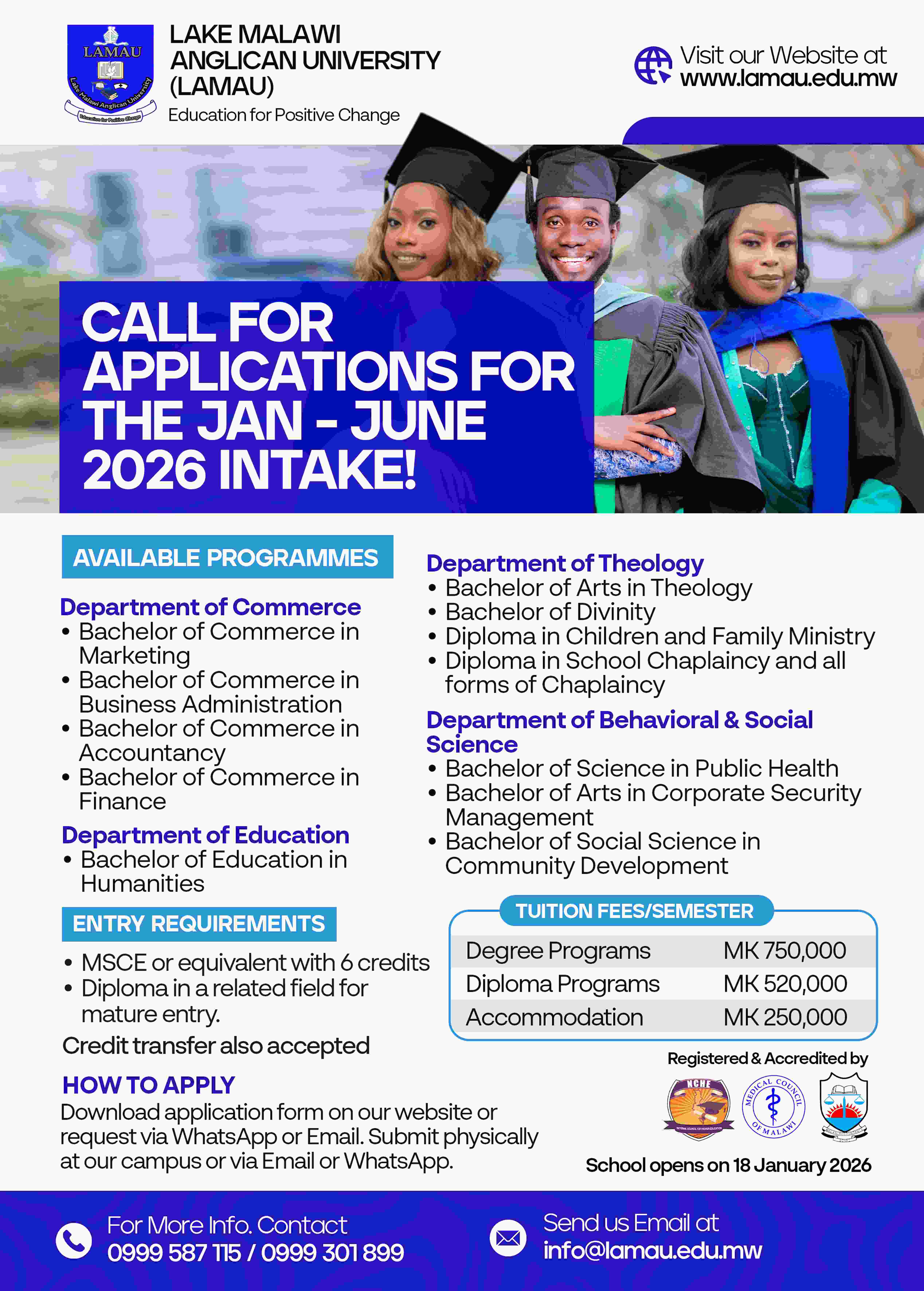 Lake Malawi Anglican University Admissions Flyer